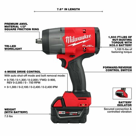 Milwaukee Tool M18 FUEL™ 1/2" High Torque Impact Wrench w/ Friction Ring Kit 2967-21B