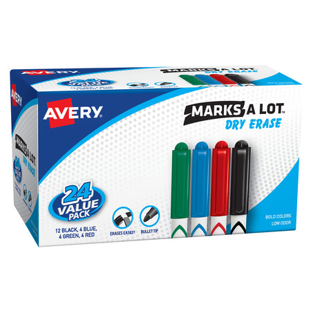 Avery Pen Style Dry Erase Markers, Assort, PK24 29860