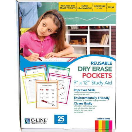 C-Line Products Reusable Dry Erase Pocket 9x12", Assorted Colors, PK25, Size: 9" x 12" 40820