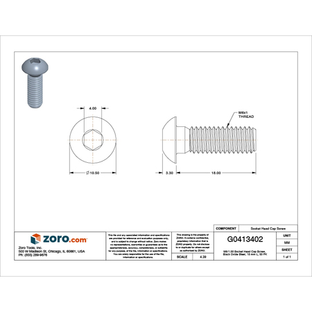 Zoro Select M6-1.00 Socket Head Cap Screw, Black Oxide Steel, 18 mm Length, 50 PK BHS7006018-050P1