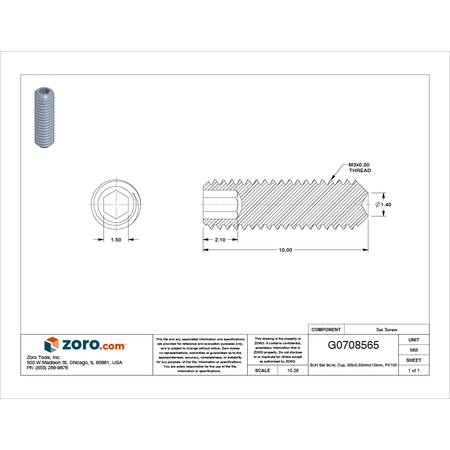 Zoro Select Sckt Set Scrw, Cup, M3x0.50mmx10mm, PK100 M51260.030.0010
