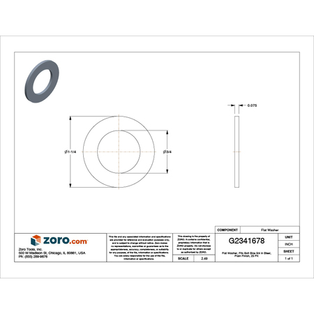 Zoro Select Flat Washer, Fits Bolt Size 3/4" , Steel Black Oxide Finish, 25 PK 5MXC3