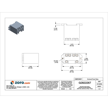 Schneider Electric Enclosed Power Relay, DIN-Rail & Surface Mounted, SPST-NO, 120V AC, 4 Pins, 1 Poles 725AXXSC3ML-120A