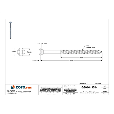 Grk Fasteners Deck Screw, 5/16 in x 6 in, Climatek, Round Head, Torx Drive, 50 PK GRK12235