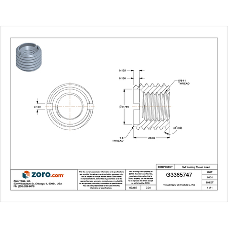 E-Z Lok Extra Heavy Wall Self Locking Thread Insert, 5/8"-11 Int Thrd Sz, Carbon Steel, 5 PK 335-10-PK5