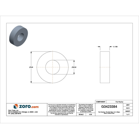 Te-Co Flat Washer, Fits Bolt Size 1/4 in , Steel Black Oxide Finish 42619