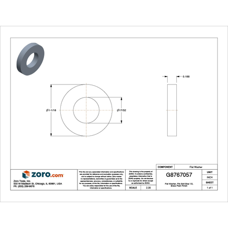 Ampg Flat Washer, Fits Bolt Size 1/2" , Brass Plain Finish Z9219BR