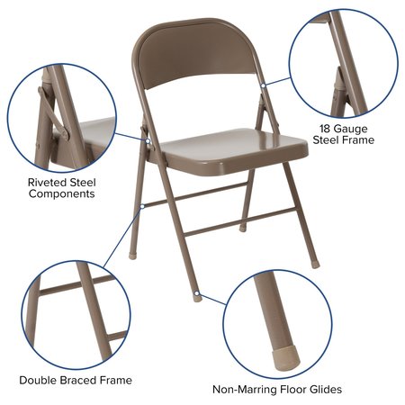 Flash Furniture HERCULES Series Double Braced Beige Metal Folding Chair 2-BD-F002-BGE-GG