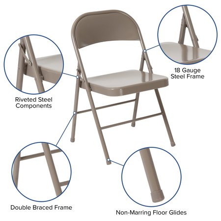 Flash Furniture HERCULES Series Double Braced Gray Metal Folding Chair 2-BD-F002-GY-GG