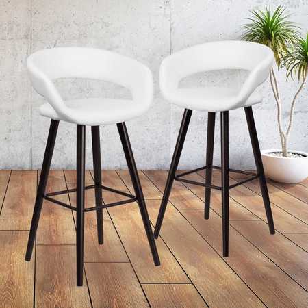 FLASH FURNITURE White Vinyl Barstool, 29"H 2-CH-152560-WH-VY-GG