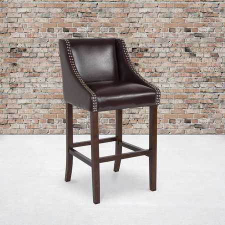 FLASH FURNITURE Brown Leather/Wood Stool, 30" 2-CH-182020-30-BN-GG