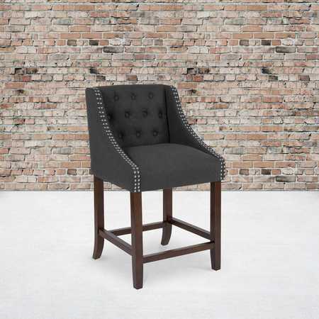 FLASH FURNITURE Charcoal Fabric/Wood Stool, 24" 2-CH-182020-T-24-BK-F-GG