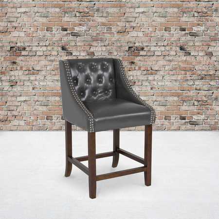 FLASH FURNITURE DK Gray Leather/Wood Stool, 24" 2-CH-182020-T-24-DKGY-GG
