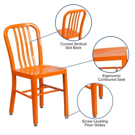 Flash Furniture Gael Commercial Grade 2 Pack Orange Metal Indoor-Outdoor Chair 2-CH-61200-18-OR-GG