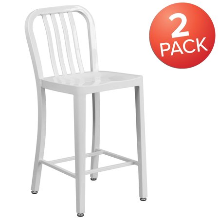 Flash Furniture 2 Pack 24" High White Metal Counter Height Stool 2-CH-61200-24-WH-GG