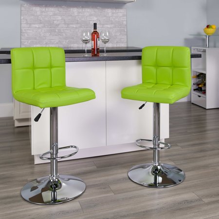 FLASH FURNITURE Green Quilted Vinyl Barstool 2-DS-810-MOD-GRN-GG