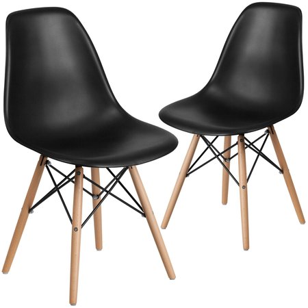 Flash Furniture Elon Series Black Plastic Chair with Wooden Legs 2-FH-130-DPP-BK-GG