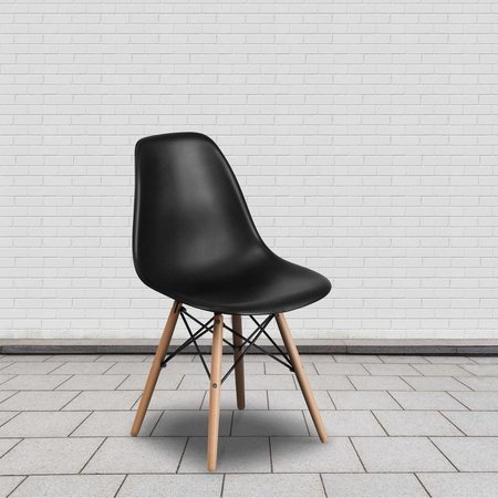 Flash Furniture Elon Series Black Plastic Chair with Wooden Legs 2-FH-130-DPP-BK-GG