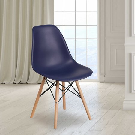 FLASH FURNITURE Elon Series Navy Plastic Chair with Wooden Legsase 2-FH-130-DPP-NY-GG