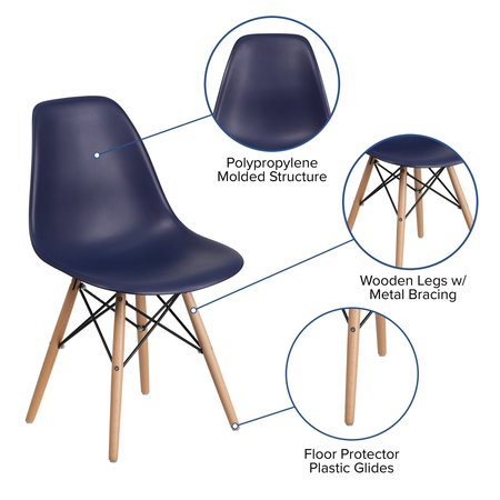 Flash Furniture Elon Series Navy Plastic Chair with Wooden Legsase 2-FH-130-DPP-NY-GG