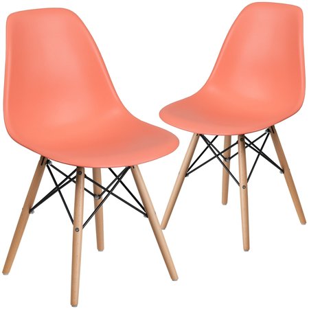 Flash Furniture Elon Series Peach Plastic Chair with Wooden Legs 2-FH-130-DPP-PE-GG