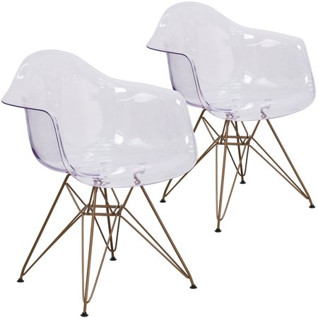 Flash Furniture Allure Series Transparent Side Chair with Gold Base 2-FH-132-CPC1-GG