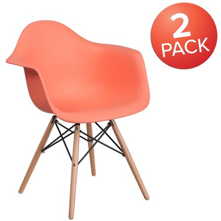 Flash Furniture 2 Pack Alonza Series Peach Plastic Chair with Wooden Legs 2-FH-132-DPP-PE-GG