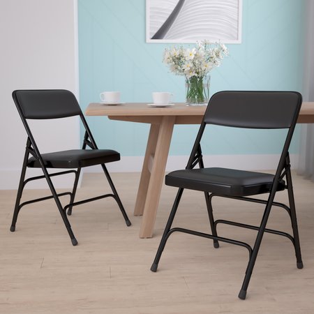 FLASH FURNITURE Black Vinyl Folding Chair 2-HA-MC309AV-BK-GG