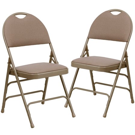 Flash Furniture Beige Fabric Folding Chair 2-HA-MC705AF-3-BGE-GG