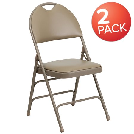 Flash Furniture Beige Vinyl Folding Chair 2-HA-MC705AV-3-BGE-GG