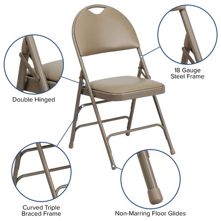 Flash Furniture Beige Vinyl Folding Chair 2-HA-MC705AV-3-BGE-GG