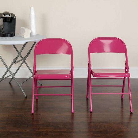 FLASH FURNITURE Fuchsia Folding Chair 2-HF3-FUCHSIA-GG