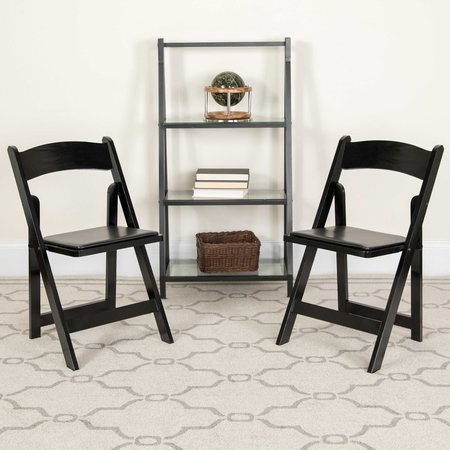 FLASH FURNITURE HERCULES Series Black Wood Folding Chair with Vinyl Padded Seat 2-XF-2902-BK-WOOD-GG