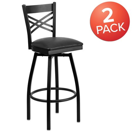 Flash Furniture Black X Swivel Stool-Blk Seat 2-XU-6F8B-XSWVL-BLKV-GG