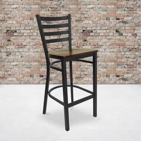 FLASH FURNITURE Black Ladder Stool-Mah Seat 2-XU-DG697BLAD-BAR-MAHW-GG