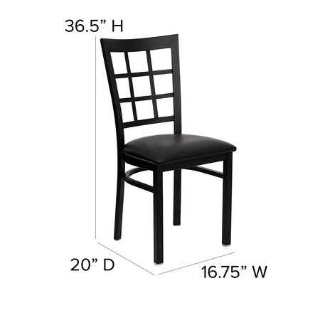 Flash Furniture Black Window Back Metal Restaurant Chair, Black Vinyl Seat, PK2 2-XU-DG6Q3BWIN-BLKV-GG