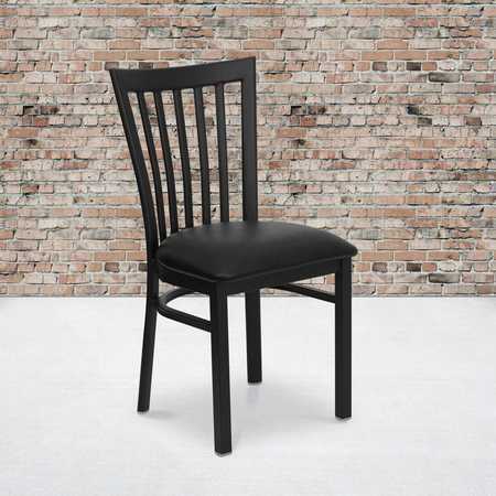 FLASH FURNITURE Black School House Back Metal Restaurant Chair, Black Vinyl Seat, PK2 2-XU-DG6Q4BSCH-BLKV-GG