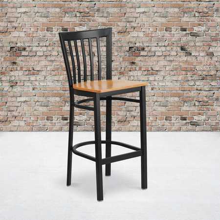 FLASH FURNITURE Black School Stool-Nat Seat 2-XU-DG6R8BSCH-BAR-NATW-GG