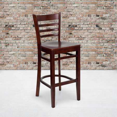 FLASH FURNITURE HERCULES Series Ladder Back Mahogany Wood Restaurant Barstool 2-XU-DGW0005BARLAD-MAH-GG