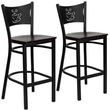 Flash Furniture Black Coffee Stool-Mah Seat 2-XU-DG-60114-COF-BAR-MAHW-GG