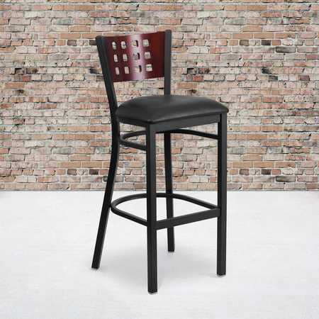 FLASH FURNITURE Black Cutout Stool-Black Seat 2-XU-DG-60118-MAH-BAR-BLKV-GG