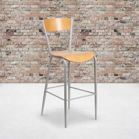 FLASH FURNITURE Silver Open Stool-Nat Seat 2-XU-DG-60218-NAT-GG