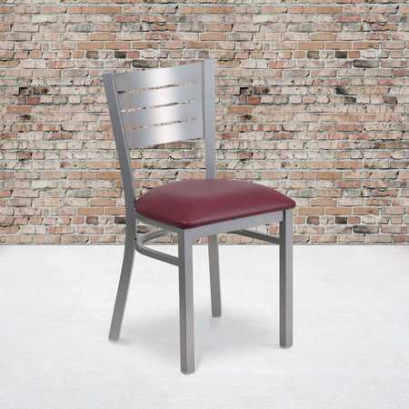 FLASH FURNITURE Silver Slat Chair-Burg Seat 2-XU-DG-60401-BURV-GG