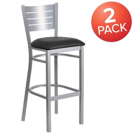 Flash Furniture Silver Slat Stool-Black Seat 2-XU-DG-60402-BAR-BLKV-GG