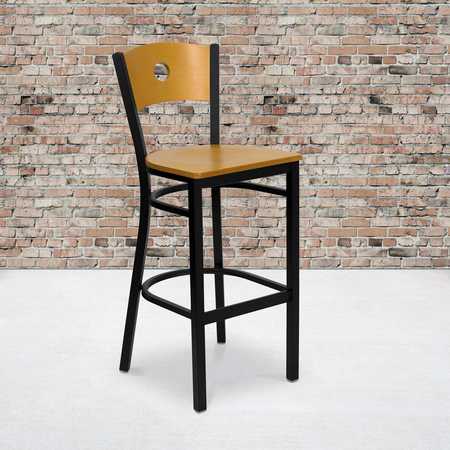 FLASH FURNITURE Bk/Nat Circle Stool-Wood Seat 2-XU-DG-6F6B-CIR-BAR-NATW-GG