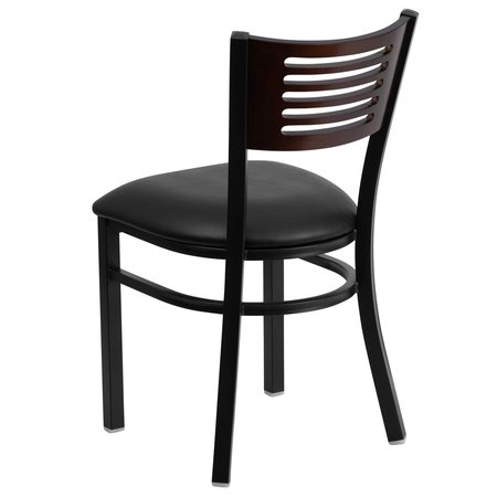 Flash Furniture Black Slat Back Metal Chair, Walnut Wood Back, Black Vinyl Seat, PK2 2-XU-DG-6G5B-WAL-BLKV-GG