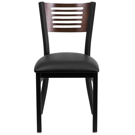 Flash Furniture Black Slat Back Metal Chair, Walnut Wood Back, Black Vinyl Seat, PK2 2-XU-DG-6G5B-WAL-BLKV-GG