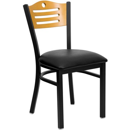 Flash Furniture Black Slat Back Metal Chair, Natural Wood Back, Black Vinyl Seat, PK2 2-XU-DG-6G7B-SLAT-BLKV-GG