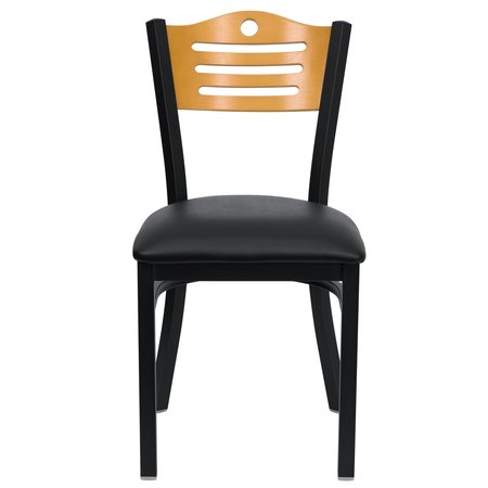 Flash Furniture Black Slat Back Metal Chair, Natural Wood Back, Black Vinyl Seat, PK2 2-XU-DG-6G7B-SLAT-BLKV-GG