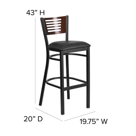 Flash Furniture Bk/Wal Slat Stool-Black Seat 2-XU-DG-6H1B-WAL-BAR-BLKV-GG